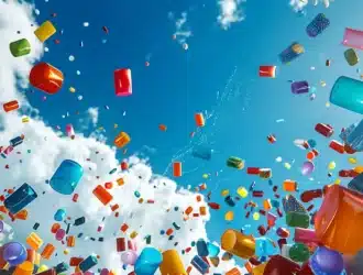 a colorful array of various products being dropped from the sky, illustrating a dropee airdrop listing event.