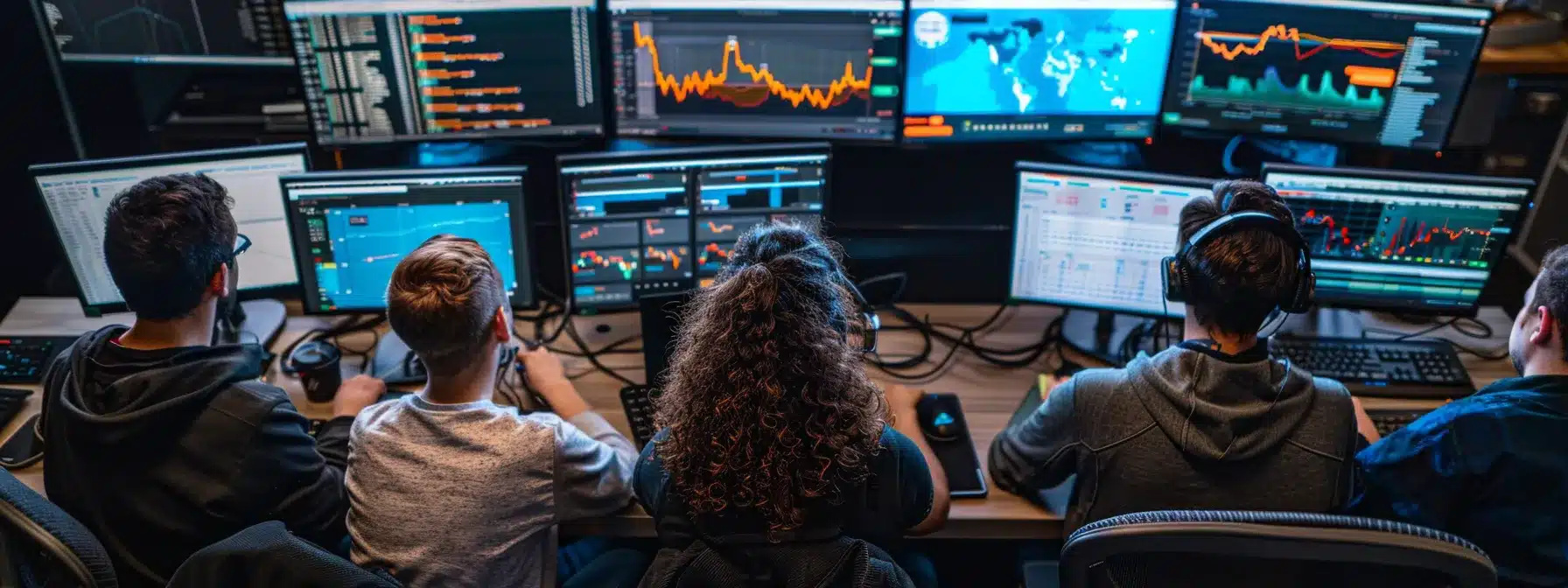 a diverse group of individuals checking their digital wallets on computer screens, surrounded by charts and graphs, ensuring they meet the eligibility requirements for the nodepay airdrop.