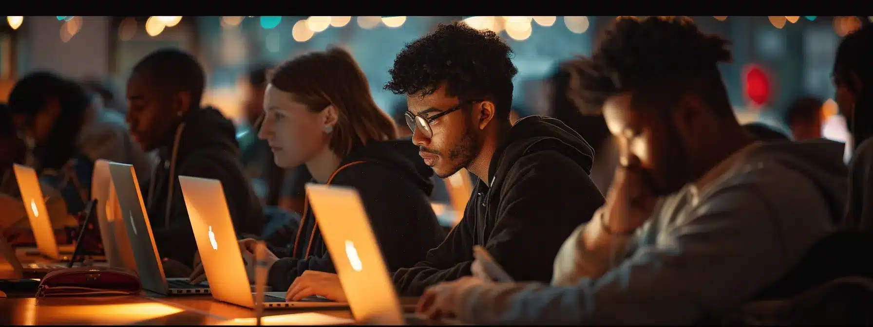 a diverse group of individuals eagerly completing online registration forms, with laptops open and expressions of focused determination, preparing to participate in the upcoming nodepay airdrop.