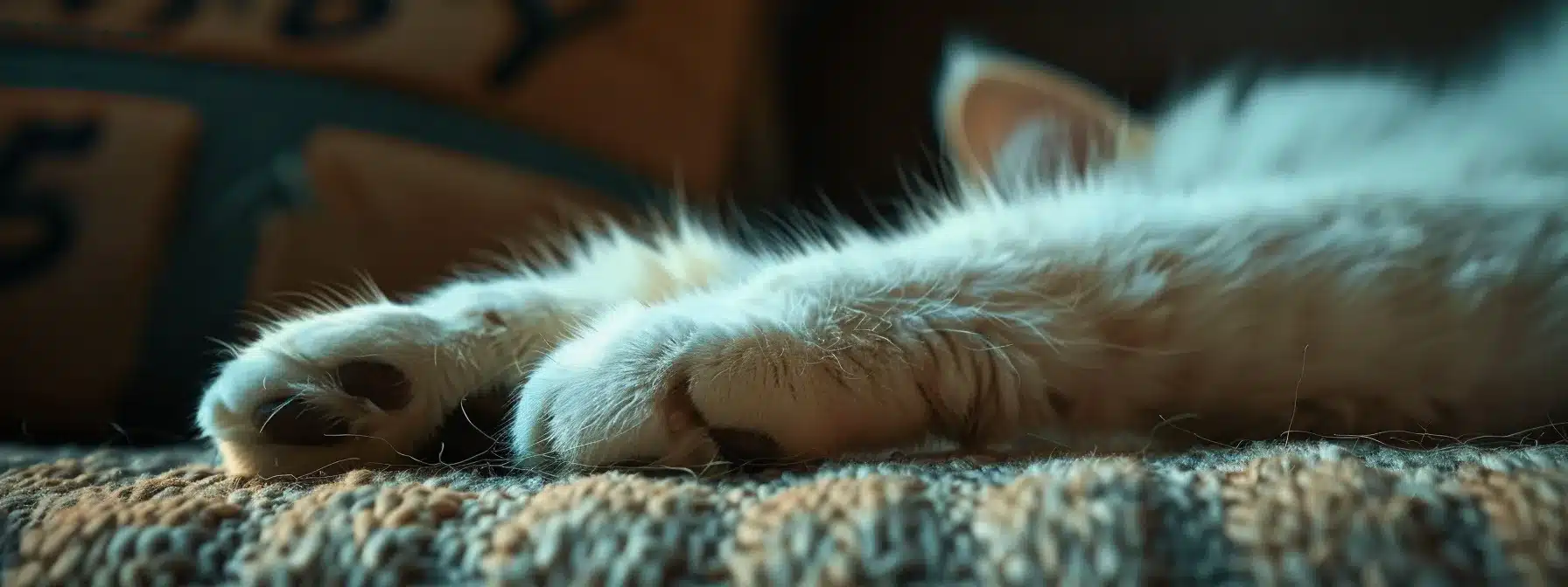 a fluffy white paw resting gently on a handwritten sign displaying the price.