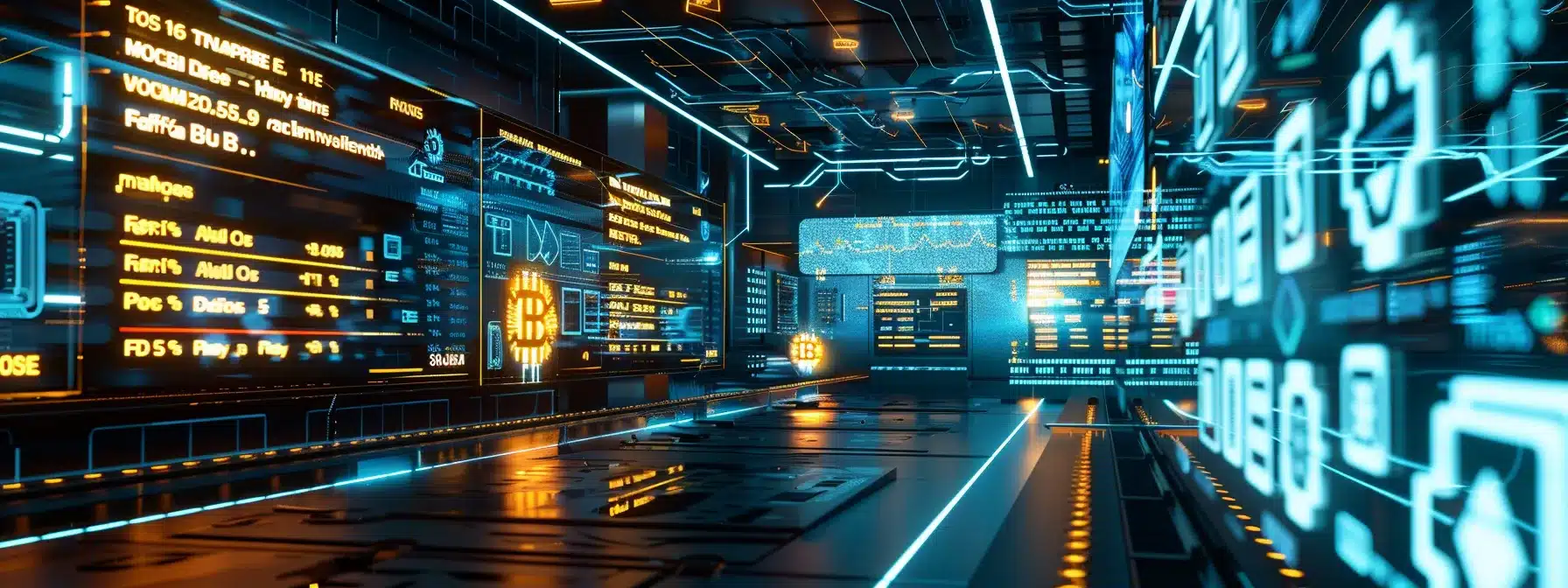 a futuristic scene with digital screens displaying real-time cryptocurrency data, showcasing the impact and potential of the blum airdrop in the crypto market.