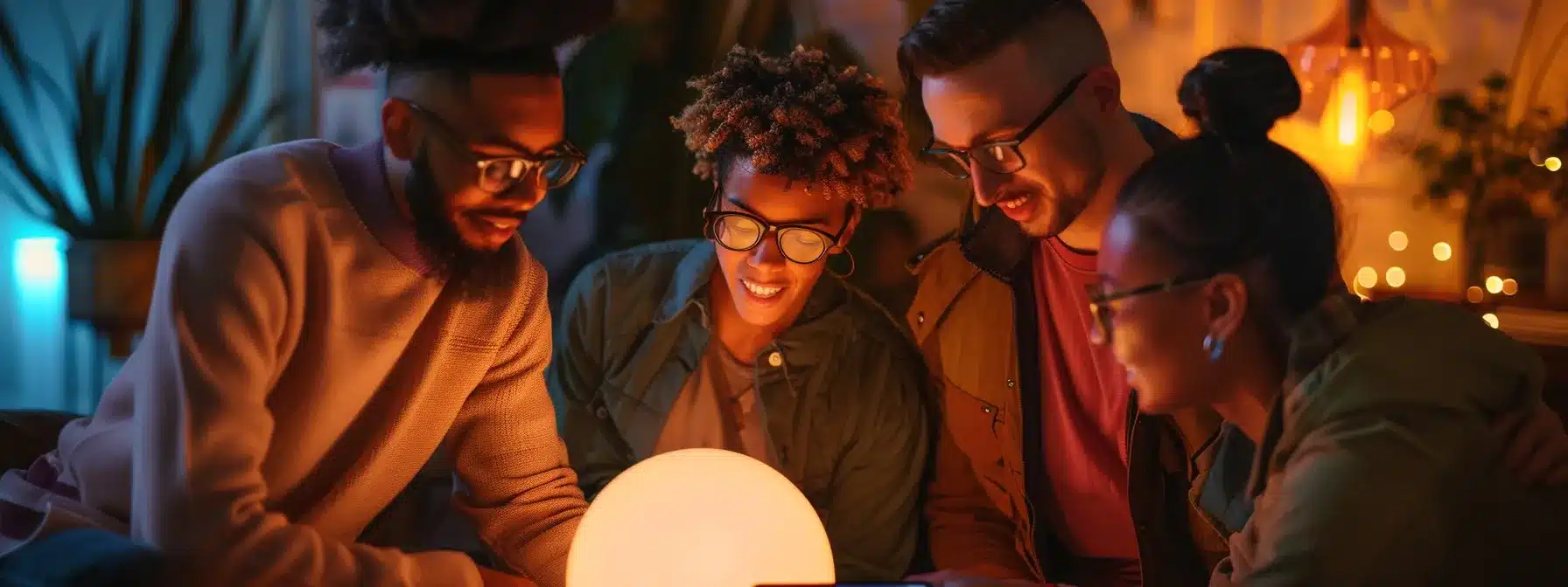 a group of diverse individuals eagerly reading a detailed faq guide on paws airdrop and listing, absorbing information under the bright light of a modern lamp.