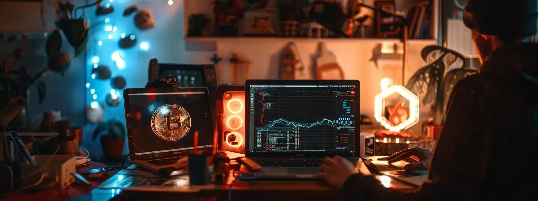 a person setting up a secure wallet on the sui blockchain with a laptop, surrounded by blockchain-themed decorations, ensuring a successful registration for the suilend airdrop.