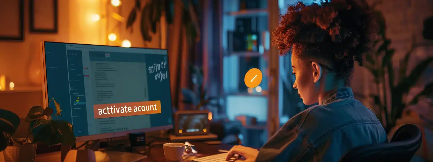 a person sitting at a computer screen, setting up their account on the blum platform, with a bright 