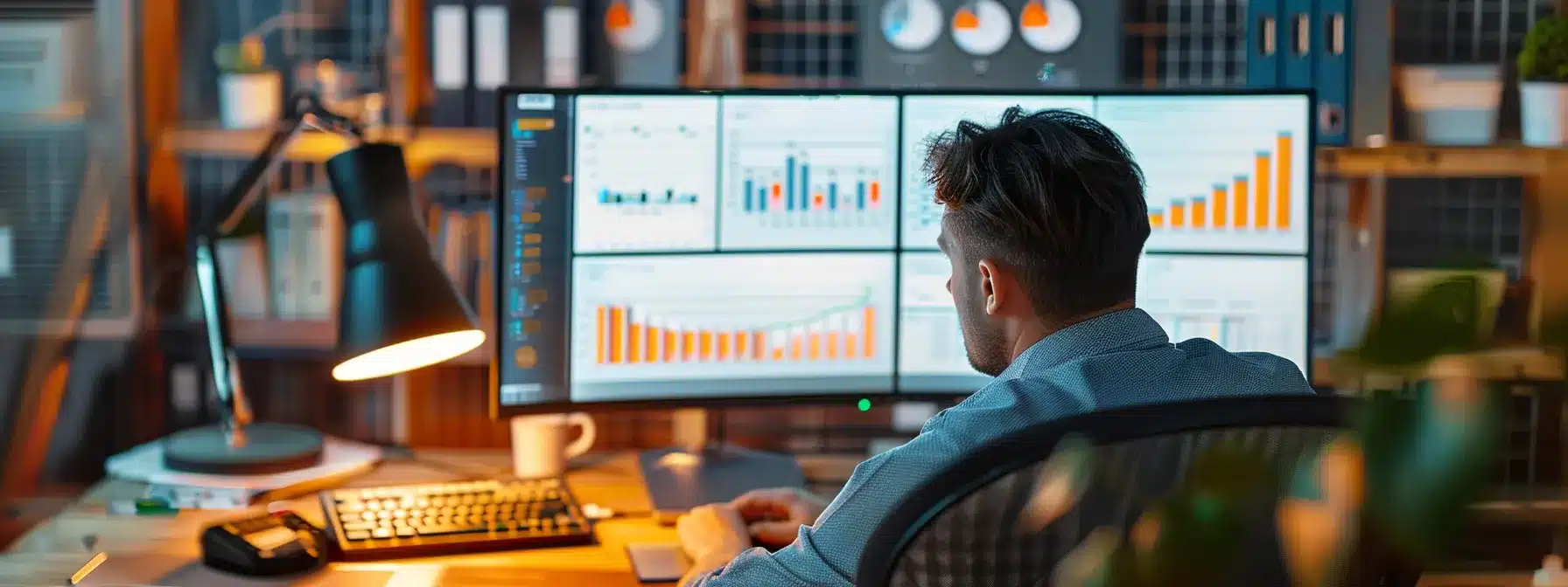 a user sitting at a computer, with a vibrant and dynamic dashboard displayed on the screen, showcasing real-time updates and personalized airdrop notifications through the blum airdrop checker.