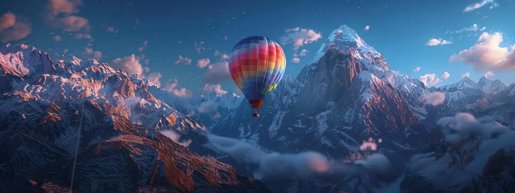 a vibrant, colorful hot air balloon floating high in the sky, representing the suilend token airdrop listing.