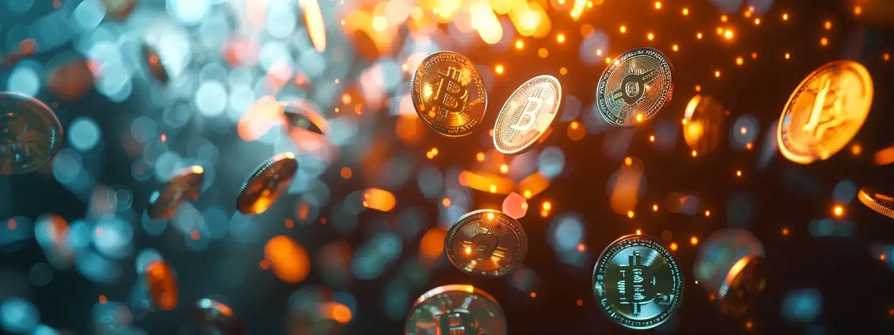 bright, glowing digital currency symbols floating in mid-air for a nodepay airdrop listing.