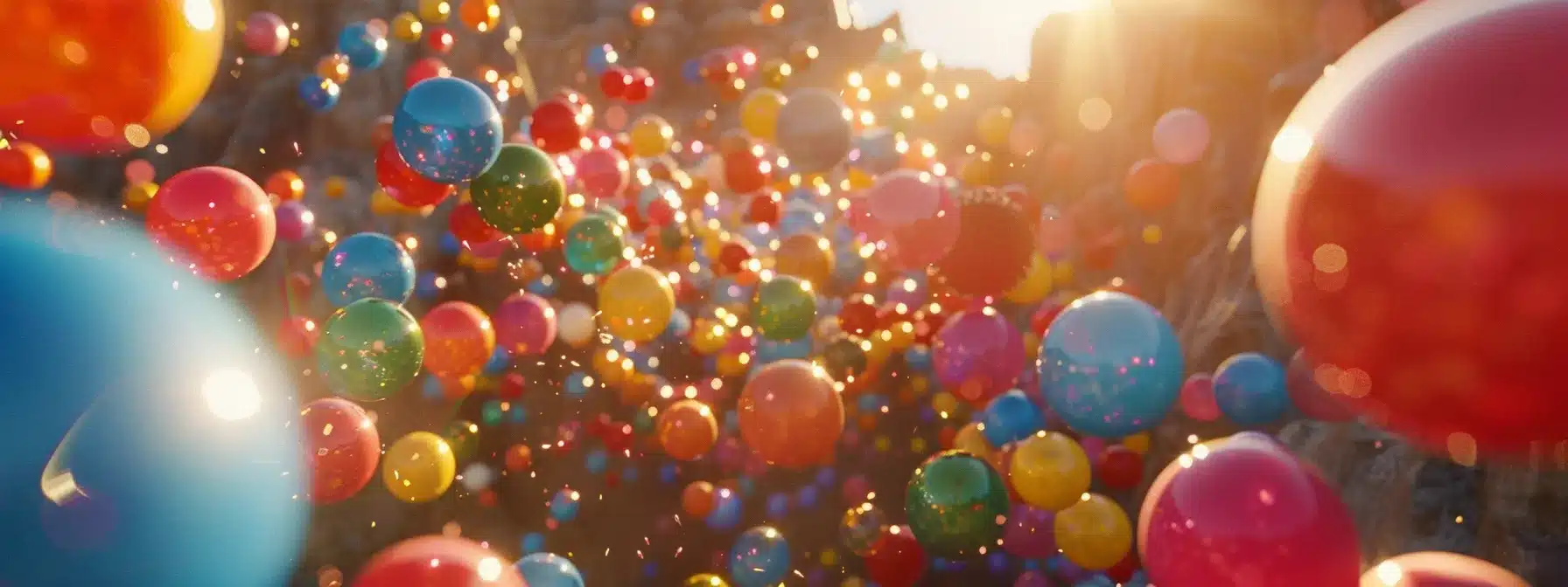 colorful boinkers bouncing through the air during an airdrop.