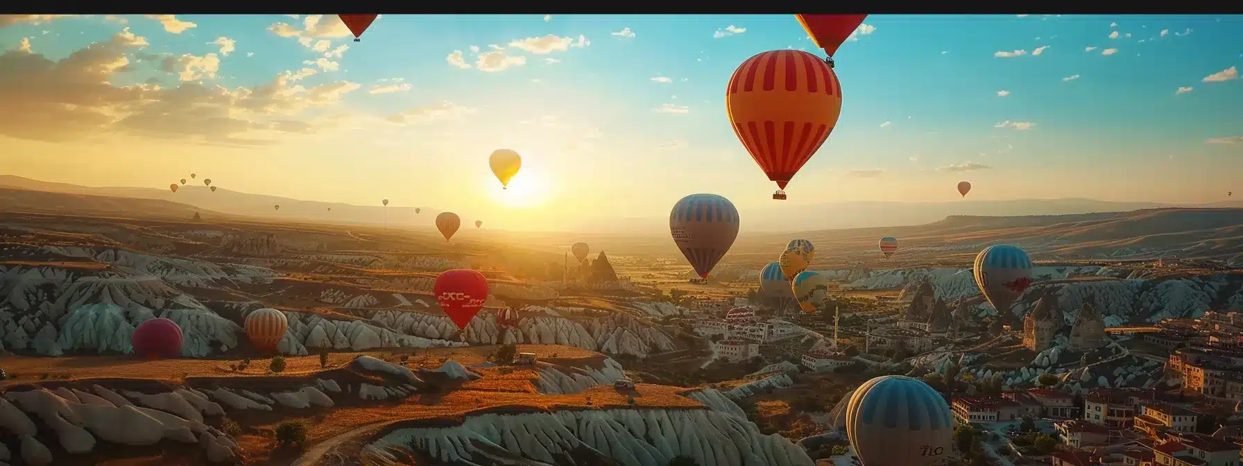 vibrant balloons floating high in the sky to announce the blum airdrop listing date.